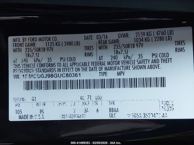 Ford 2016 2016 1FMCU0J98GUC80361 Image 9