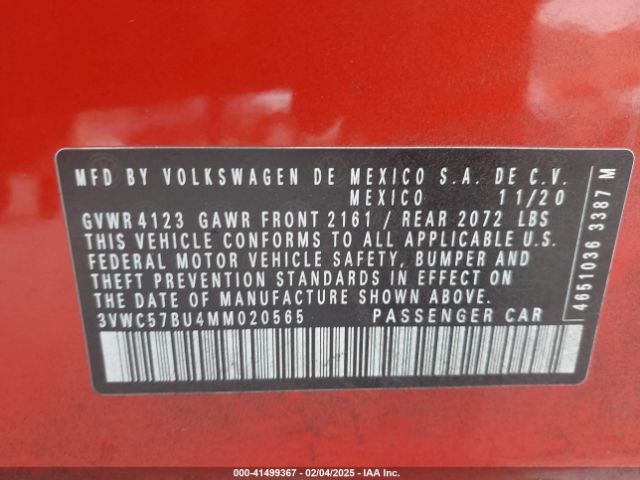 3VWC57BU4MM020565 Volkswagen Jetta 1.4t R-line/1.4t S/1.4t Se