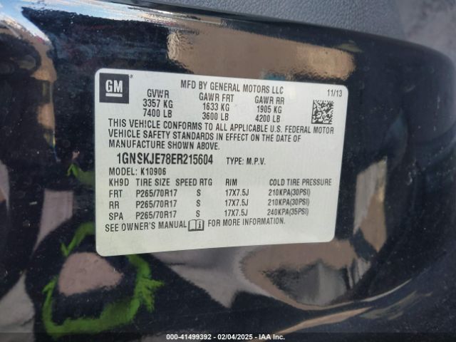 1GNSKJE78ER215604 Chevrolet Suburban 1500 Lt