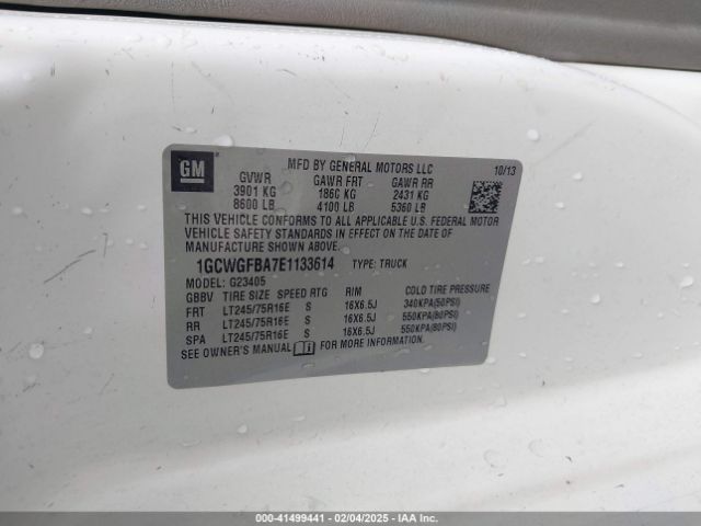 1GCWGFBA7E1133614 Chevrolet Express 2500 Work Van