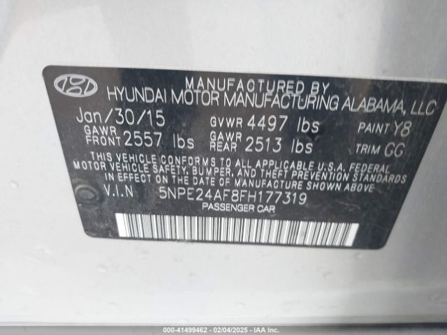 5NPE24AF8FH177319 Hyundai SONATA SE