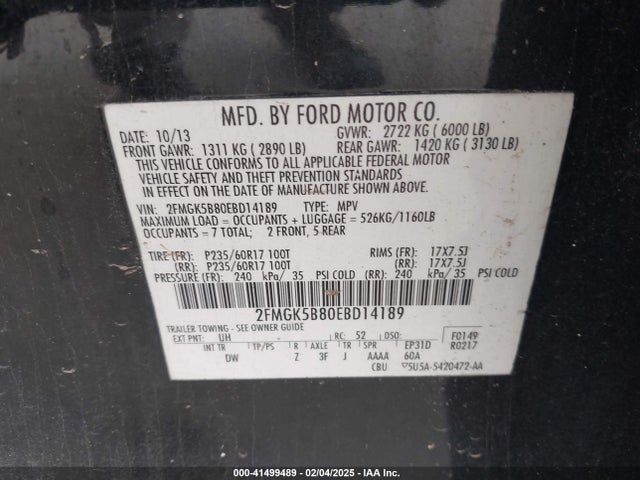 Ford FLEX SE 2014 2FMGK5B80EBD14189 Image 9