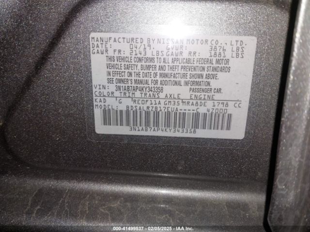 3N1AB7AP4KY343358 Nissan SENTRA SR