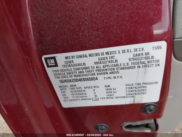 Aukcja sprzedaży 2006 Chevrolet Hhr Lt, vin: 3GNDA23D46S565854, numer aukcji: 41499587
