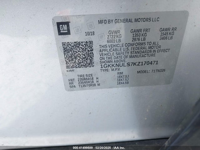 1GKKNULS7KZ170471 GMC Acadia Slt-1