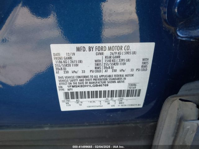 1FMSK8DH1LGB46769 Ford EXPLORER XLT