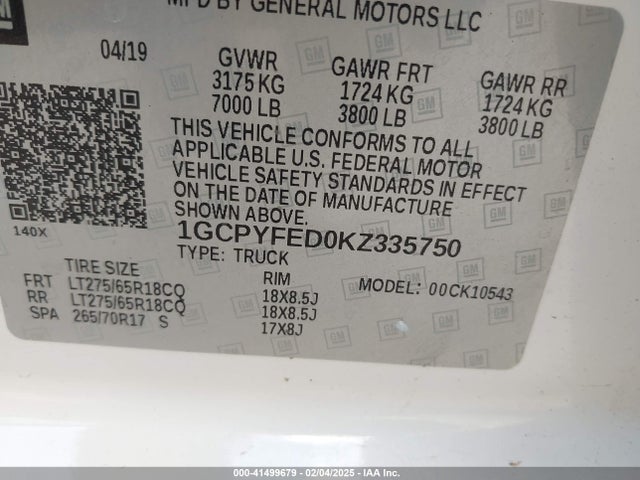 Chevrolet Silverado 1500 Lt Trail Boss 2019 1GCPYFED0KZ335750 Image 9