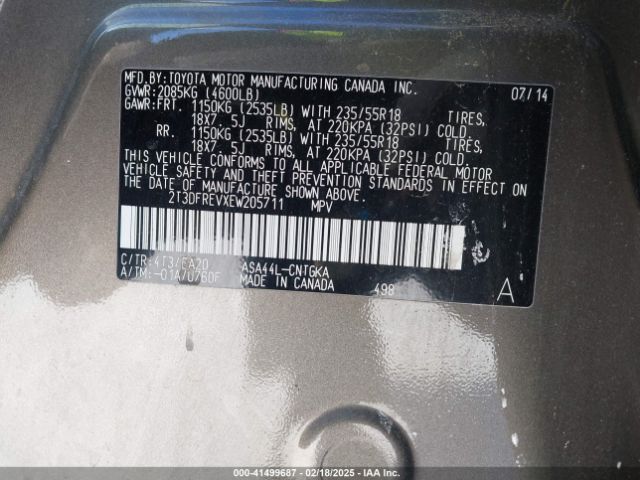 2T3DFREVXEW205711 Toyota Rav4 Limited