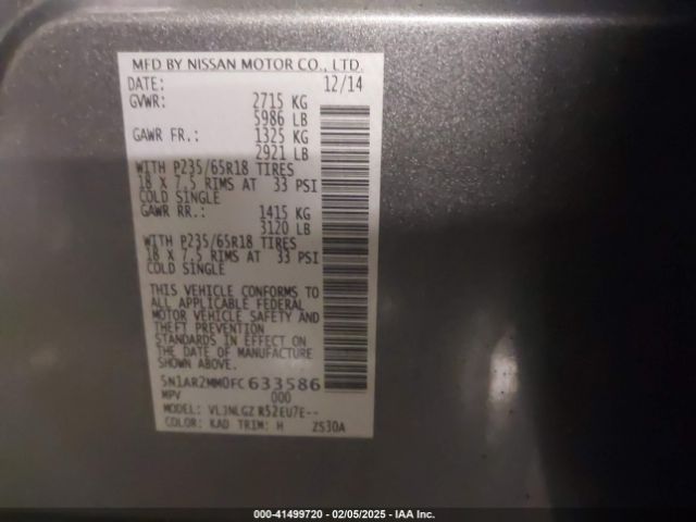 5N1AR2MM0FC633586 Nissan Pathfinder Sl