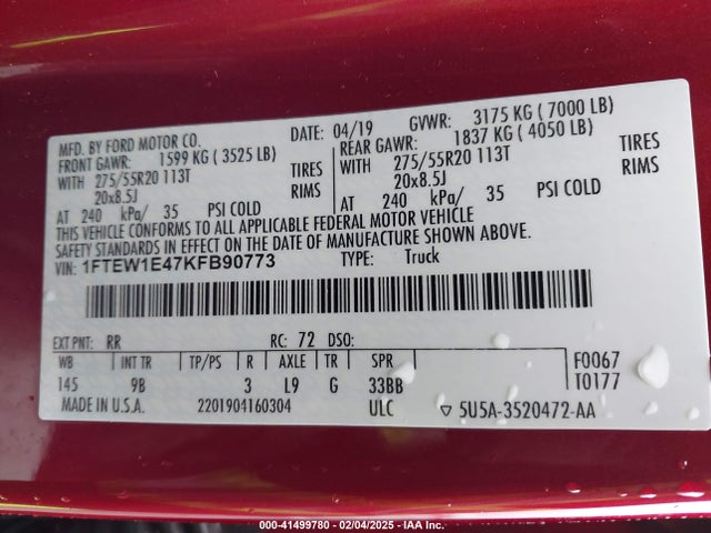 1FTEW1E47KFB90773 Ford F-150 Platinum