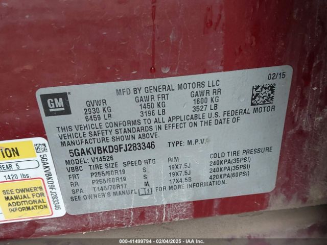 5GAKVBKD9FJ283346 Buick Enclave Leather