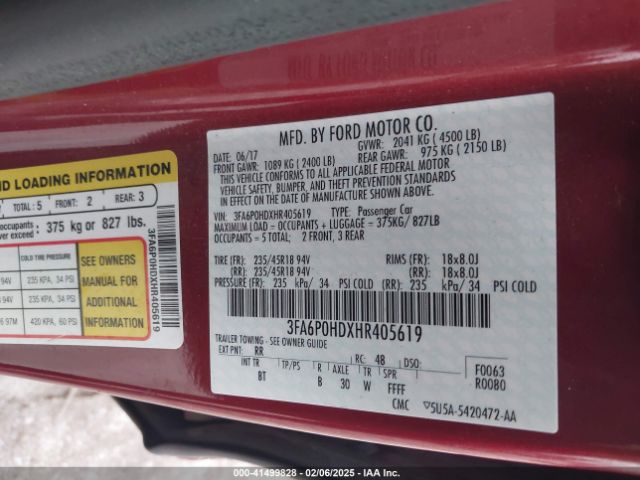 3FA6P0HDXHR405619 Ford FUSION SE