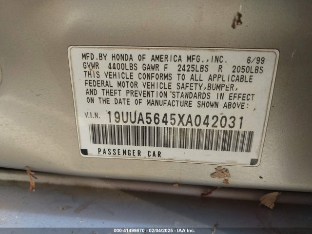 41499870 :رقم المزاد ، 19UUA5645XA042031 vin ، 1999 Acura Tl 3.2 مزاد بيع