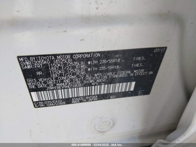 JTMYFREV9HD108387 Toyota Rav4 Limited