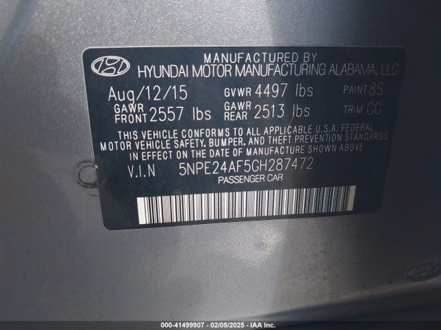 Hyundai SONATA SE 2016 5NPE24AF5GH287472 Image 9