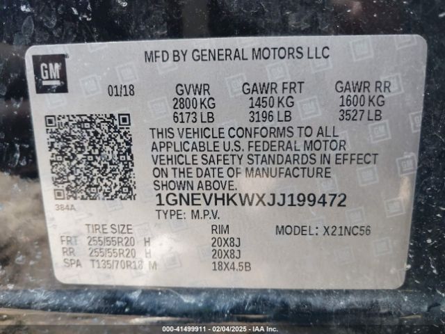 1GNEVHKWXJJ199472 Chevrolet Traverse 3lt