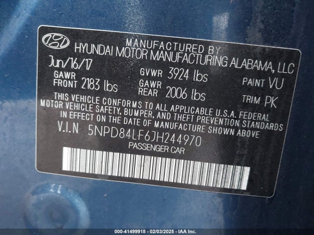 5NPD84LF6JH244970 Hyundai ELANTRA SEL