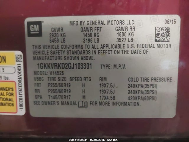 1GKKVRKD2GJ103301 GMC ACADIA SLT