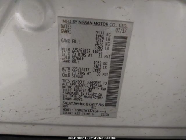 5N1AT2MV4HC866786 Nissan ROGUE SV