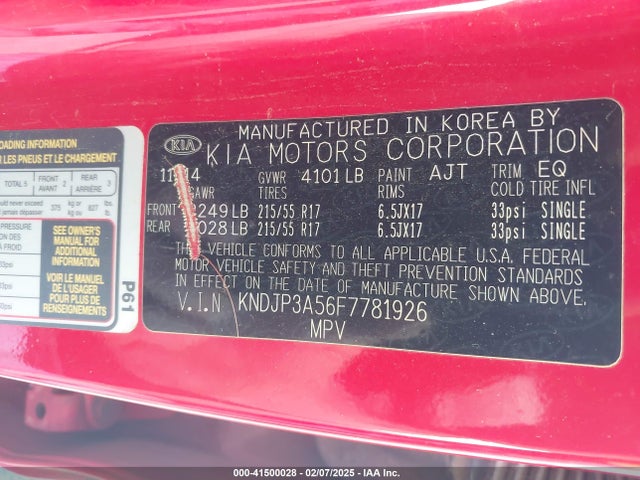 KIA SOUL + 2015 KNDJP3A56F7781926 Image 9