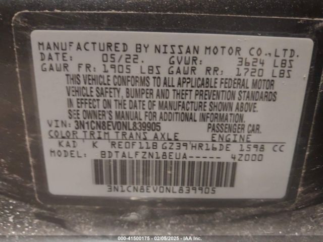 3N1CN8EV0NL839905 Nissan Versa 1.6 Sv Xtronic Cvt