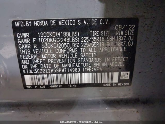 3CZRZ2H59PM714980 Honda Hr-v Awd Sport