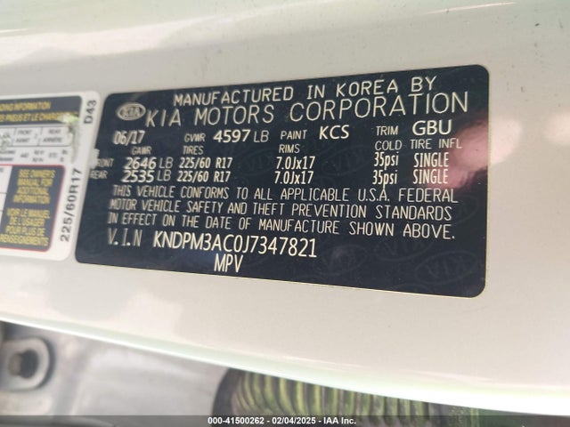 KNDPM3AC0J7347821 KIA Sportage Lx