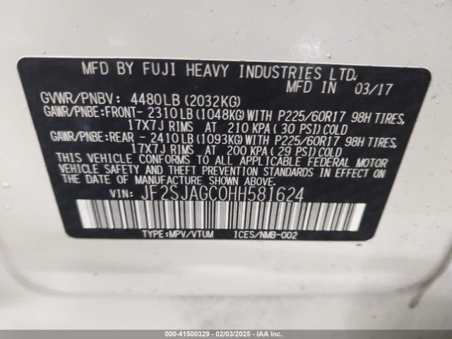 JF2SJAGC0HH581624 Subaru Forester 2.5i Premium
