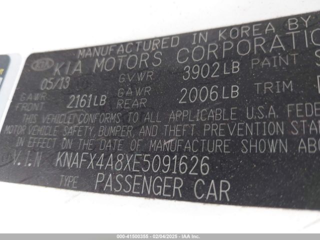 KNAFX4A8XE5091626 KIA FORTE EX