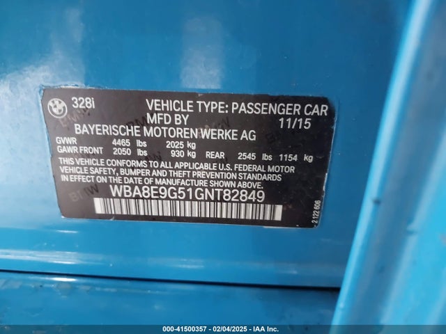 BMW 328I 2016 WBA8E9G51GNT82849 Image 9