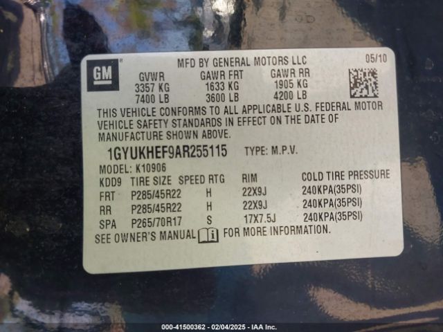 2010 CADILLAC ESCALADE ESV 1GYUKHEF9AR255115 Photo 8