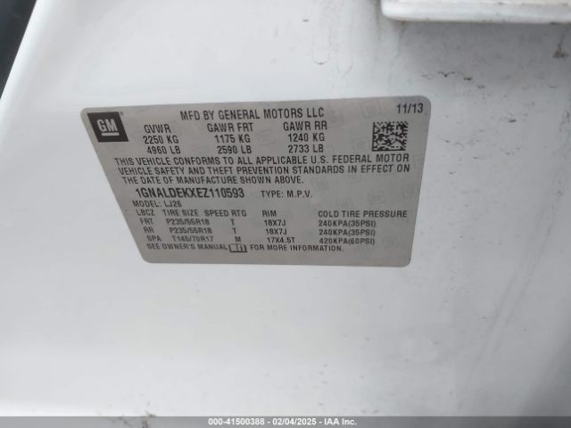 1GNALDEKXEZ110593 Chevrolet Equinox Ltz