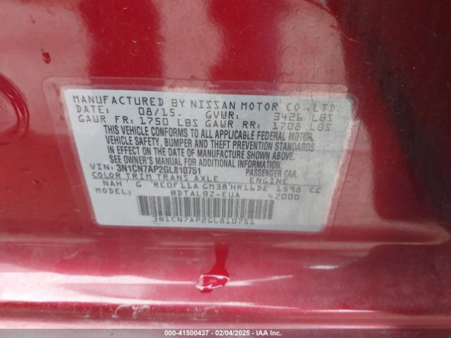 3N1CN7AP2GL810751 Nissan Versa 1.6 S/1.6 S+/1.6 Sl/1.6 Sv