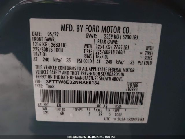 3FTTW8E32NRA66134 Ford Maverick Lariat
