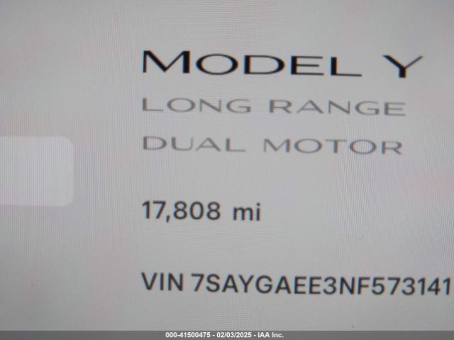 7SAYGAEE3NF573141 Tesla Model Y Long Range Dual Motor All-wheel Drive