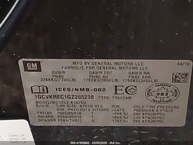 1GCVKREC1GZ285238 Chevrolet Silverado 1500 1lt/2lt