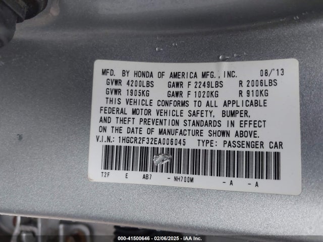 Honda ACCORD LX 2014 1HGCR2F32EA006045 Image 9