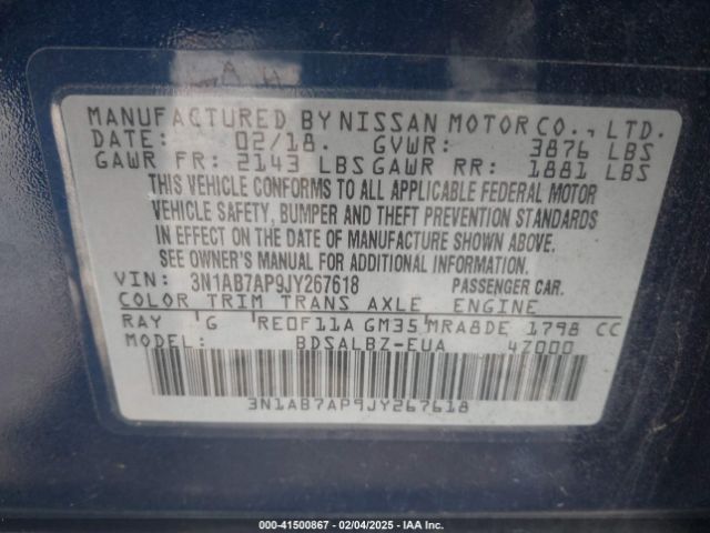3N1AB7AP9JY267618 Nissan SENTRA S
