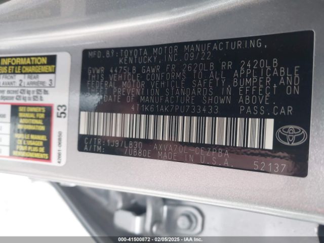 4T1K61AK7PU733433 Toyota CAMRY XSE