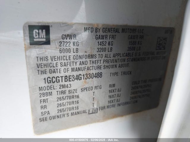 1GCGTBE34G1330488 Chevrolet Colorado Wt
