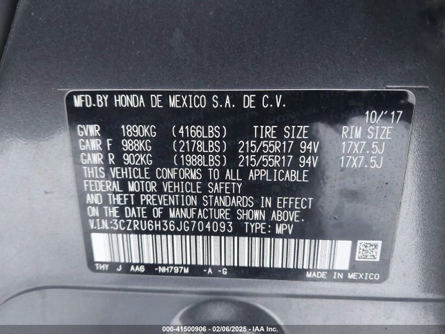 Honda r18z9 2018 3CZRU6H36JG704093 Image 9