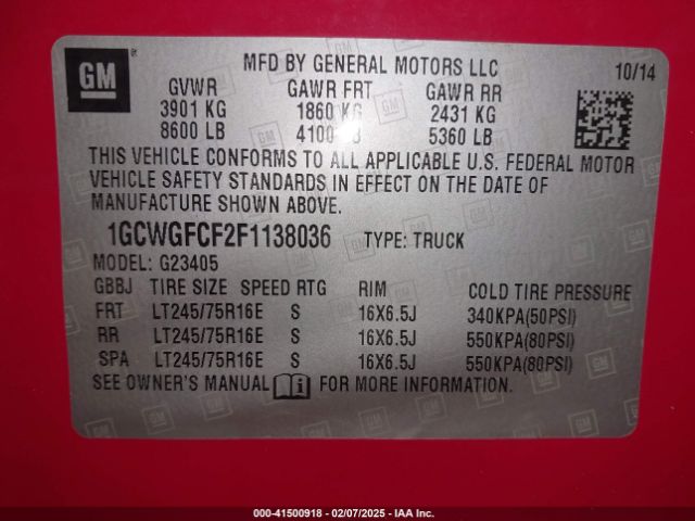 1GCWGFCF2F1138036 Chevrolet Express 2500 Work Van