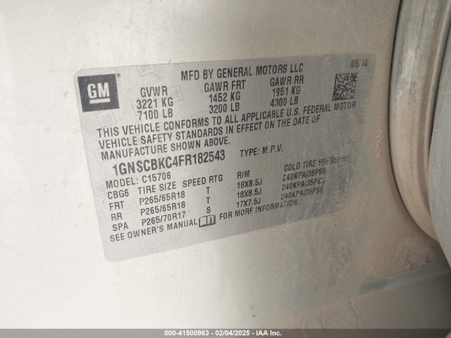 Chevrolet Tahoe Lt 2015 1GNSCBKC4FR182543 Image 9