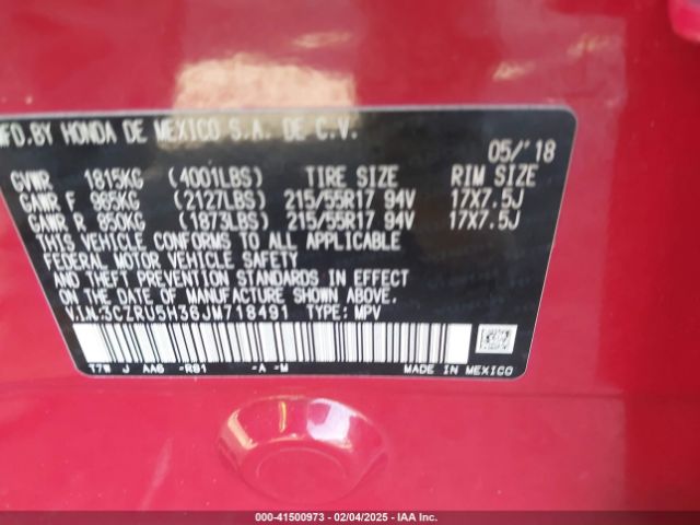 3CZRU5H36JM718491 Honda HR-V LX
