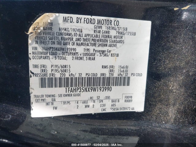 Продажа на аукционе авто 2009 Ford Focus Se, vin: 1FAHP35NX9W193990, номер лота: 41500977
