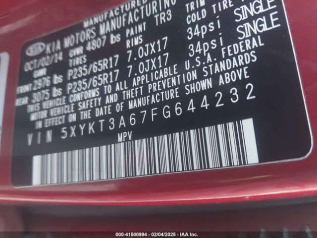 5XYKT3A67FG644232 KIA SORENTO LX