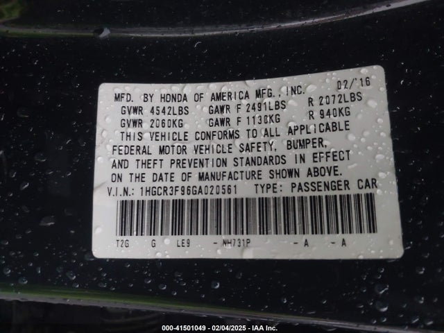 1HGCR3F96GA020561 Honda Accord Touring