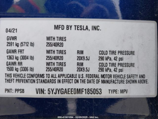 5YJYGAEE0MF185053 Tesla Model Y Long Range Dual Motor All-wheel Drive