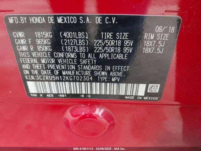 3CZRU5H12KG702304 Honda HR-V SPORT