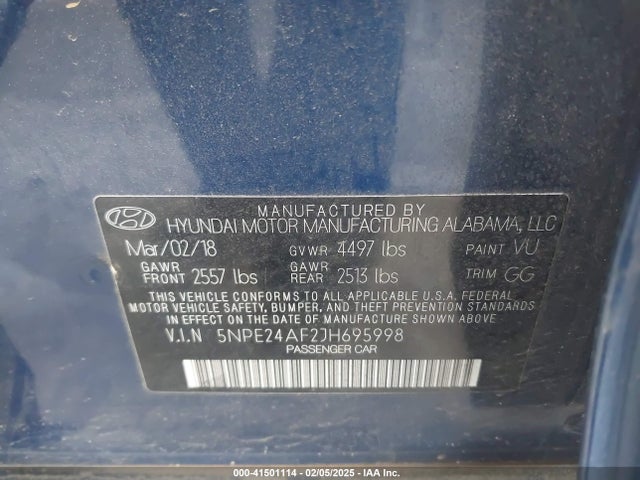 5NPE24AF2JH695998 Hyundai gdi theta-ii
